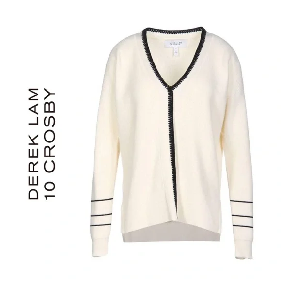 Derek Lam 10 Crosby Ivory Crochet Pipe Trim Pullover Sweater Cotton Cashmere - Picture 3 of 10